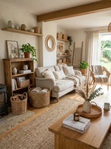 Woven baskets adding storage and texture