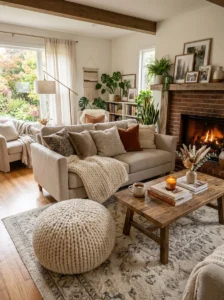 Chunky knit pouf adding cozy texture