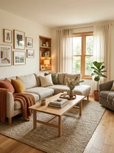 Light wood adding warmth to minimalist room