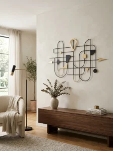 Metal wall art adding contrast and texture