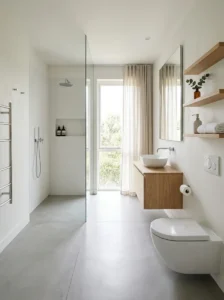 Clear floor design making bathroom feel open