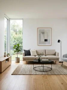 modern living room with minimal decor and intentional styling