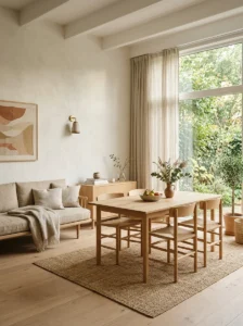 Light wood and natural materials in minimalist home