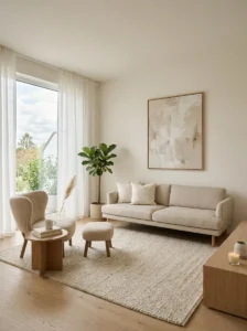 Minimalist interior with soft neutral color palette