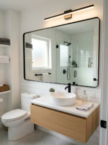Mirror making tiny bathroom look bigger