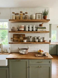 Open shelving kitchen with organized decor