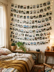 Polaroid photos arranged on wall for casual decor