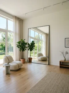 Statement mirror making room feel bigger and brighter