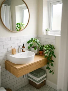 Plant adding freshness to small bathroom