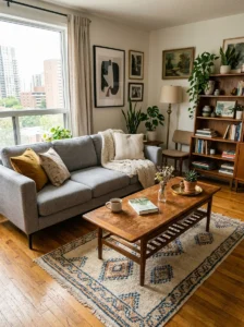 Mix of modern and vintage furniture in eclectic apartment