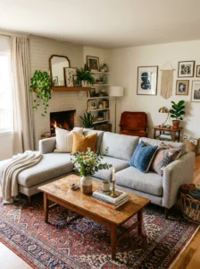 Mix of vintage and modern furniture in eclectic home