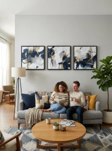 Triptych wall art filling large wall space