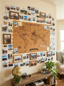 Travel photo wall showcasing memories from different places