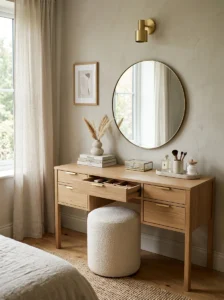 Vanity with storage drawers for organization