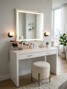 Vanity with LED mirror lighting for modern look