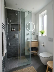 Walk-in shower in small bathroom space