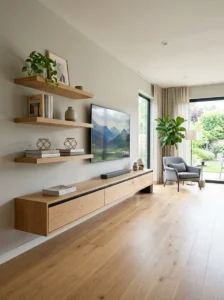 Floating furniture creating open living room space