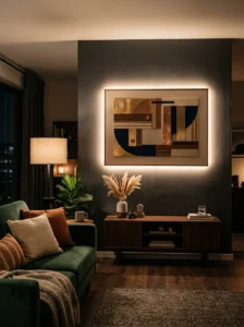 Backlit wall art creating modern ambiance