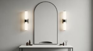 Vanity featuring a bold statement mirror design