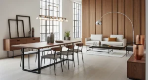 Mixed wood and metal finishes in home interior