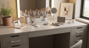 Makeup desk with drawers for organized storage