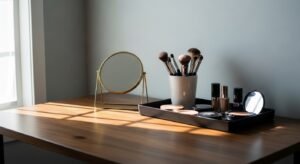 Simple desk vanity setup on a budget with minimal decor