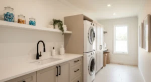 Neutral color modern laundry room design