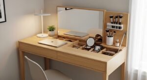 Vanity and desk combination for small spaces