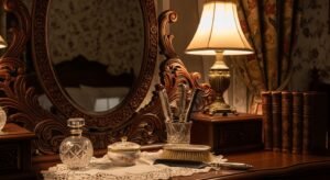 Vintage vanity room with classic wooden furniture