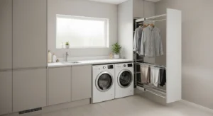 Pull-out drying rack for small laundry space