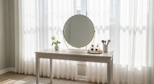 Vanity room setup with natural light from window