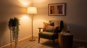 Soft corner lighting adding warmth to the room