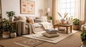 Layered rugs adding texture to living room design