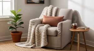 Chair styled with a textured throw for cozy look