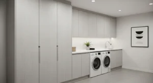 Vertical cabinets maximizing laundry room storage