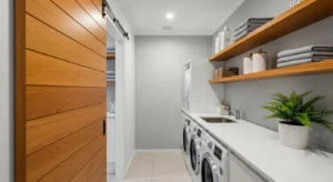 Sliding door saving space in laundry room