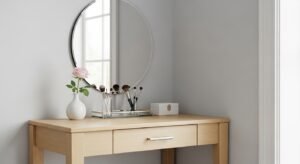 Corner vanity setup for small bedroom spaces