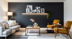 Dark accent room with bold contrast and cozy feel