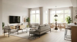 Rearranged furniture improving apartment layout