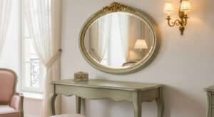 French style vanity with curved legs and elegant design