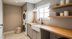 Patterned tiles adding style to laundry room floor