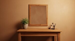 Wooden vanity with natural textures and warm tones