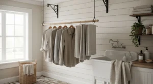 Hanging rod laundry room