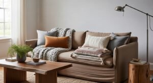 Cozy interior with mixed textures and balanced materials