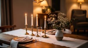 Cozy dining area with soft lighting and warm tones