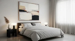 Bold statement wall art in modern bedroom