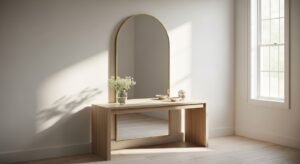Vanity featuring a bold statement mirror