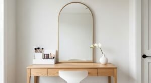 Makeup desk with bold statement mirror design