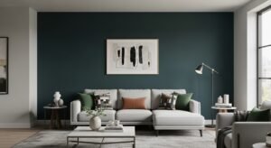 Modern living room with bold accent wall design