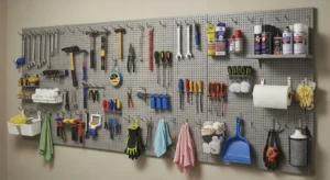 Utility room hooks and pegboards